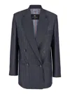 Etro Grey Oversized Double-breasted Jacket With Wide Revers In Wool Blend Woman In Blue