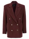 Etro Bordeaux Double-breasted Jacket With Logo Detail On Buttons In Wool Blend Woman In Bordeaux