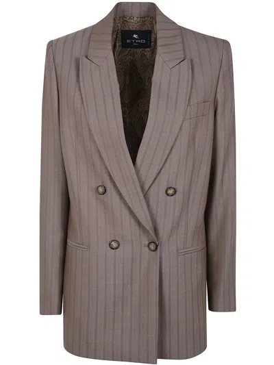 Etro Double Breasted Blazer In Brown