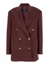 Etro Bordeaux Double-breasted Jacket With Logo Detail On Buttons In Wool Blend Woman In Red