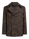Etro Double-breasted Herringbone Paisley Coat In Brown