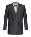 Etro Grey Oversized Double-breasted Jacket With Wide Revers In Wool Blend Woman In Black