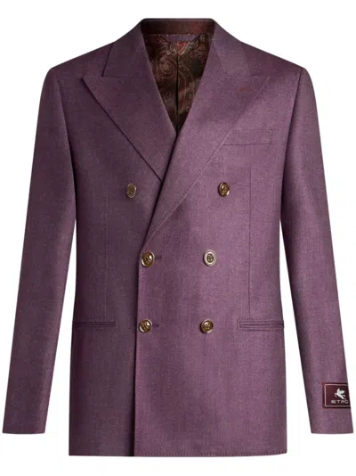 Etro Double-breasted Cashmere Blazer In Purple