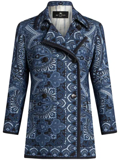 Etro Double-breasted Coat In Blue
