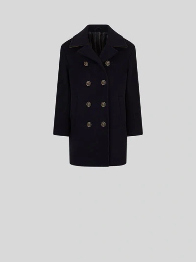 Etro Double-breasted Coat For Children In Navy Blue