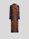Etro Bi-material Double-breasted Long Coat In Brown