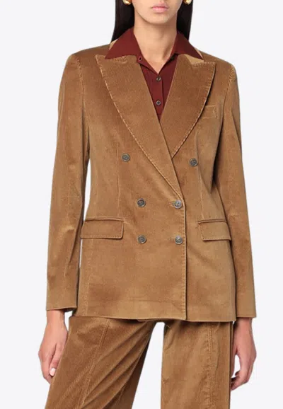 Etro Double-breasted Corduroy Velvet Jacket In Brown
