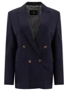 Etro Double-breasted Cotton-elastane Jacket With Paisley Lining In Blue