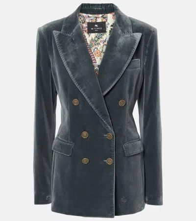 Etro Double-breasted Velvet Blazer Jacket In Sugarpaper