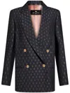 Etro , Double-breasted Wool Jacquard Jacket, Woman, Navy Blue, Size 48 In Black
