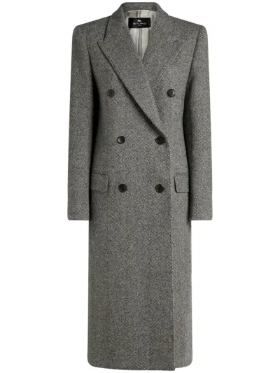 ETRO ETRO DOUBLE-BREASTED GREY HERRINGBONE ETRO COAT