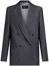 Etro Grey Oversized Double-breasted Jacket With Wide Revers In Wool Blend Woman