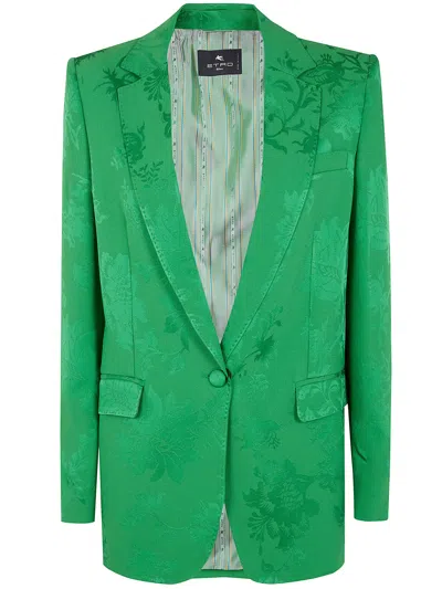 Etro Double Breasted Jacket In Green