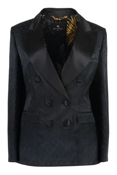 Etro Double-breasted Jacket In Black