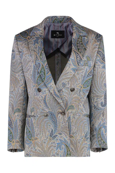 Etro Double-breasted Paisley Jacquard Jacket In Multi
