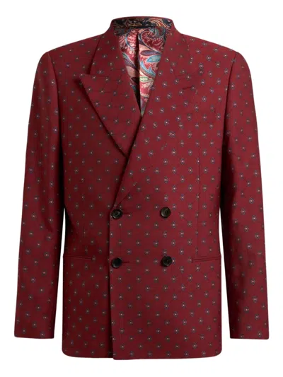 Etro Double-breasted Jacquard Blazer In Red