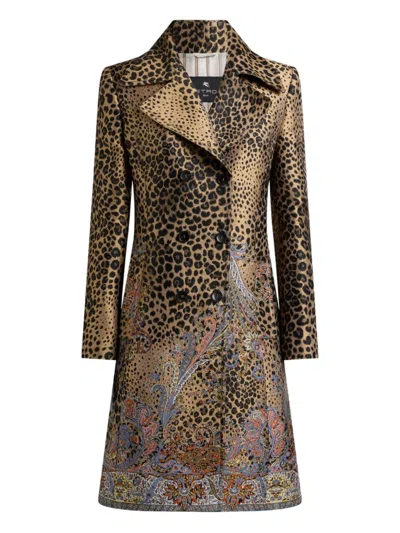 Etro Double-breasted Jacquard Coat In Multi