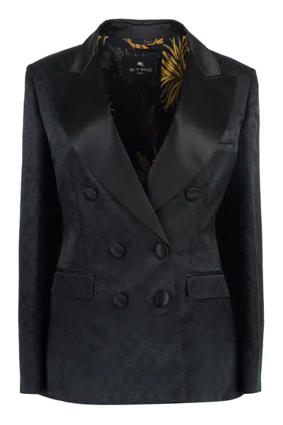 Etro Patterned-jacquard Satin Blazer In Black