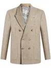 Etro Double Breasted Wool Blazer In Neutrals