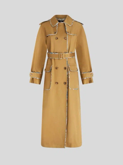 Etro Double-breasted Trench Coat With Belt In Light Brown