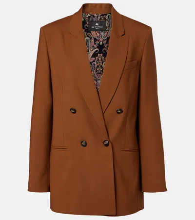 Etro Double-breasted Wool Blazer In Animal Print