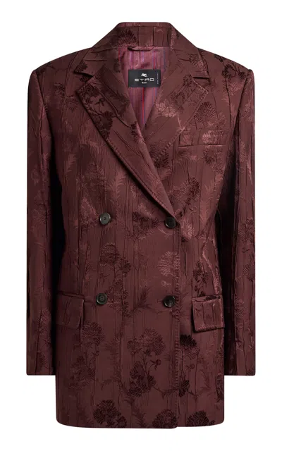 Etro Double-breasted Wool-blend Blazer In Burgundy