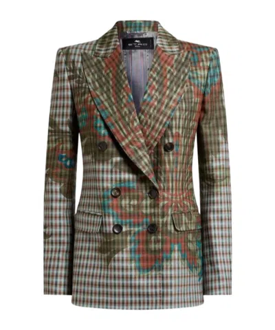 ETRO DOUBLE-BREASTED WOOL-BLEND GINGHAM JACKET