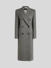 Etro Grey Long Double-breasted Coat With Chevron Motif In Grey