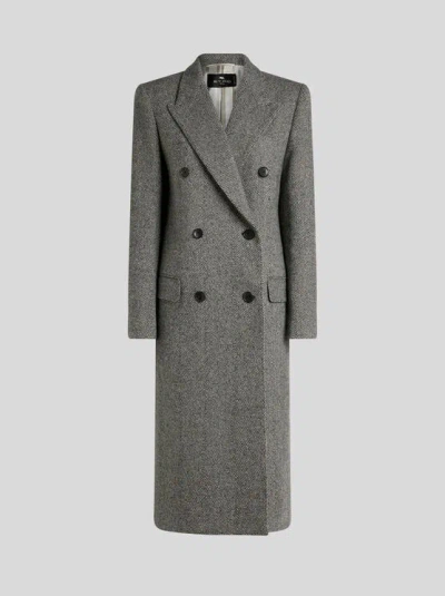 ETRO , DOUBLE-BREASTED WOOL COAT, WOMAN, GREY, SIZE 42