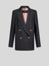 Etro , Double-breasted Wool Jacquard Jacket, Woman, Navy Blue, Size 48 In Navy Blue