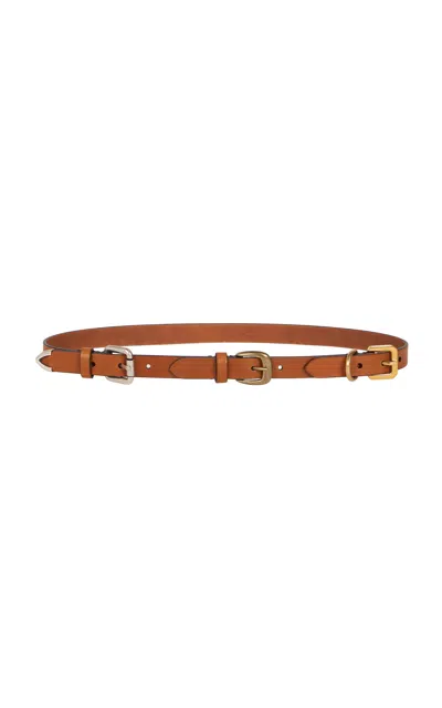 Etro Double Buckle Leather Belt In Orange
