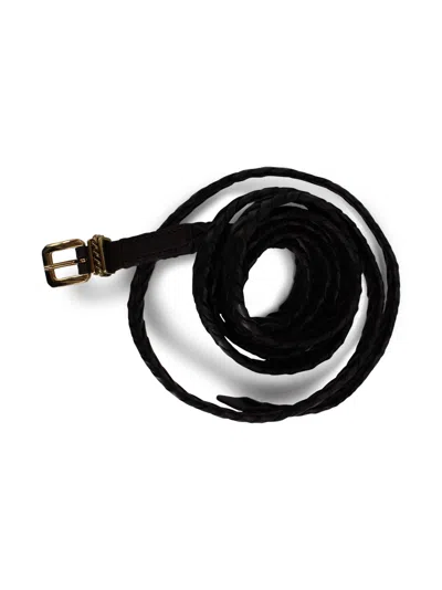 Etro Double Wrap Braided Leather Belt In Brown