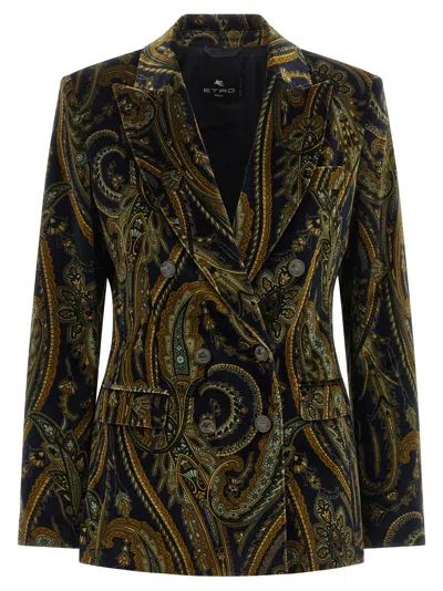 Etro Double-breasted Printed Cotton-blend Velvet Blazer In Multi