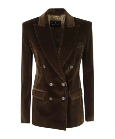 Etro Double-breasted Blazer In Brown