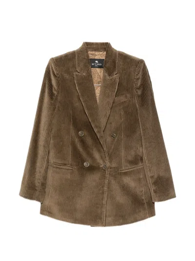 Etro Double-breasted Corduroy Blazer In Brown