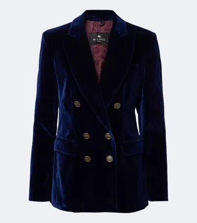 Etro Double-breasted Cotton Velvet Blazer In Blue