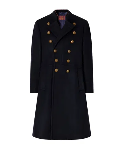 Etro Double-breasted Felted Wool-blend Coat In Black