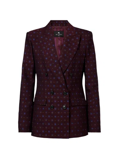 Etro Double-breasted Jacquard-pattern Blazer In Brown