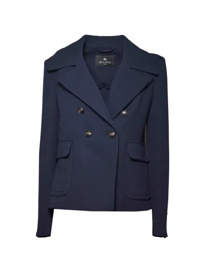 Etro Double-breasted Notched-lapel Jacket In Blue