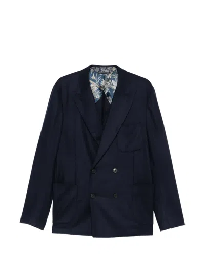 Etro Double-breasted Peak-lapel Blazer In Blue