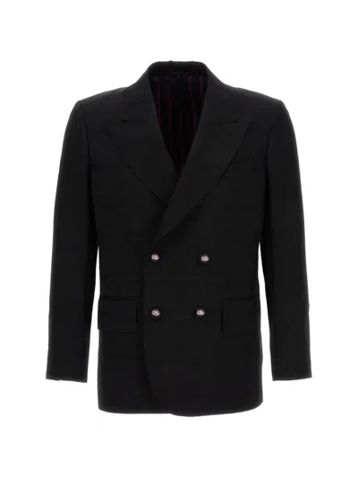 Etro Double-breasted Virgin Wool Blazer In Black