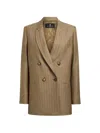 Etro Double-breasted Wool Jacquard Jacket With Striped Pattern In Brown