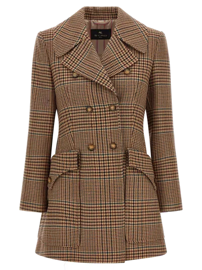 Etro Double-breasted Wool Prince Of Wales Coat In Brown