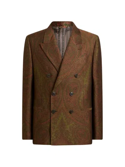 Etro Double-breasted Wool-blend Jacquard Jacket With Paisley Motif In Brown