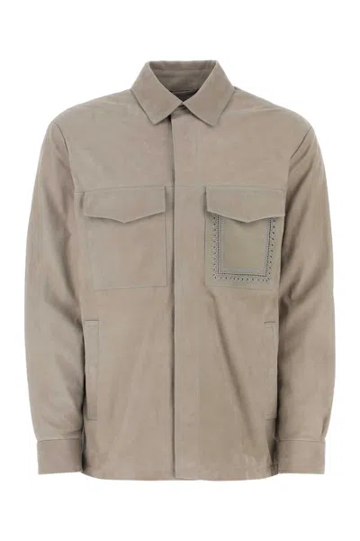 ETRO DOVE GREY SUEDE SHIRT