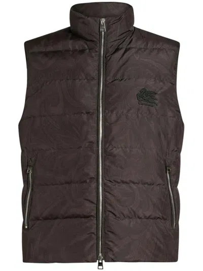 Etro Navy Blue Gilet With Paisley Print In Black