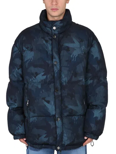 Etro Down Jacket With Pegasus Print In Blue
