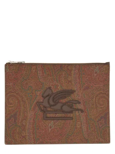 Etro Dpp Pouch "essential Paisley" In Brown