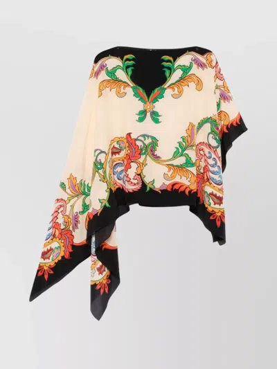 Etro Draped Border Cape Asymmetrical Hem In Multi