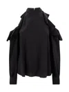Etro Draped Detail Cold Shoulder Blouse With Ruffled Design In Black